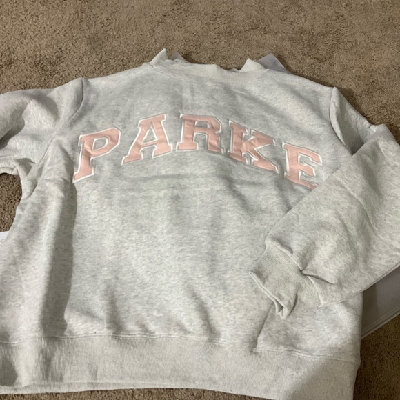PARKE Miami Exclusive Grey Varsity Mock Neck Sweatshirt with Pink Logo L-XL - Picture 10 of 11